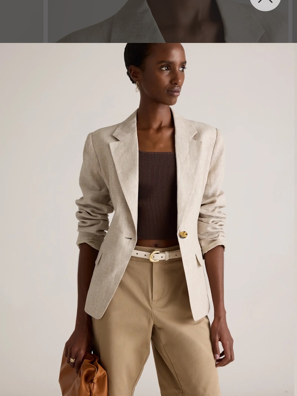 QUINCE like new Women’s Linen-Blend Cream Blazer - Classic Tailored Jacket